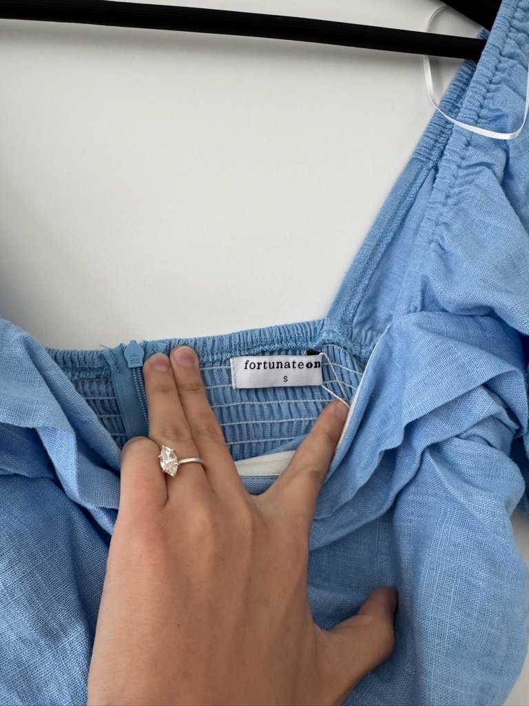 Fortunate One Blue Puff Sleeve Romper - Small — image 8 of 8